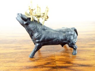 Vintage Metal Spanish Toledo Bull Sculpture with Sword Cocktail Picks Appetizers 2