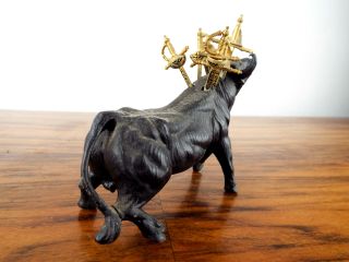 Vintage Metal Spanish Toledo Bull Sculpture with Sword Cocktail Picks Appetizers 4