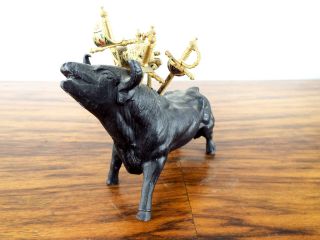 Vintage Metal Spanish Toledo Bull Sculpture with Sword Cocktail Picks Appetizers 7