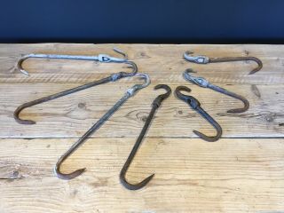 Set Of 7 Vintage Butchers Hooks,  Steel & Iron,  Display Plant Hangers,  Props