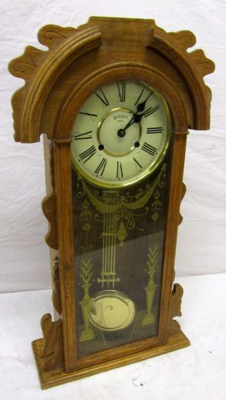 Vintage Bergen Enkheim Wood & Glass Wall Decor Pendulum Clock [parts/repair]