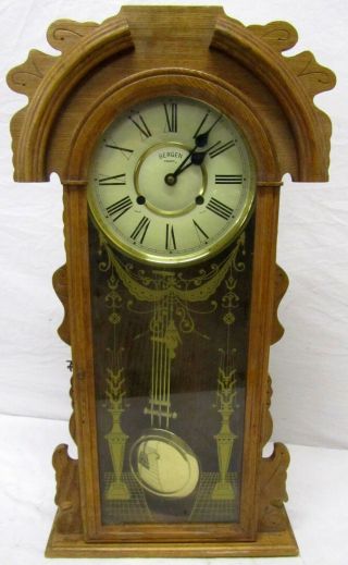 Vintage Bergen Enkheim Wood & Glass Wall Decor Pendulum Clock [Parts/Repair] 2