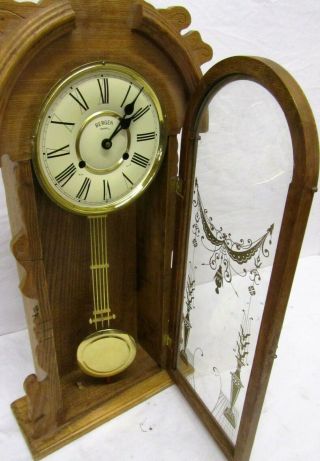 Vintage Bergen Enkheim Wood & Glass Wall Decor Pendulum Clock [Parts/Repair] 3