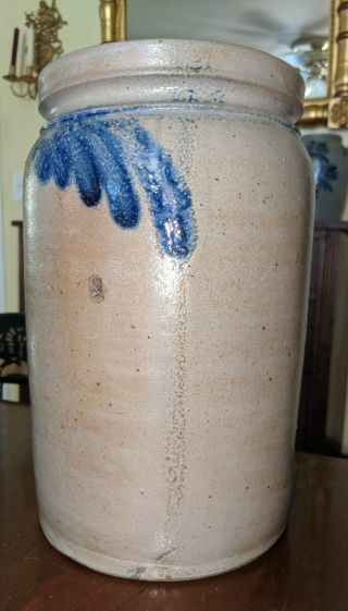 Antique American Blue Decorated Salt Glaze Stoneware Crock Mid - Atlantic