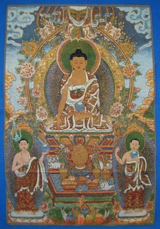 Handmade Embroidered Silk Mural Thanka God Buddha Religion Deco Art 194