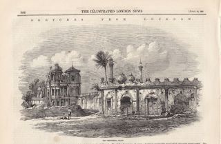 1859 Antique Engravings - India - Siege Of Lucknow - Sikandar Bagh - Guard Gate