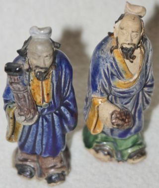 Chinese Late Qing @1900 Polychrome Stoneware Figures Of Li Tieguai And Zhang Guo