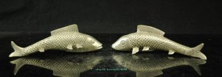 Collectible Old Handwork Silver Plate Copper Carve Lifelike Fish Statue E01