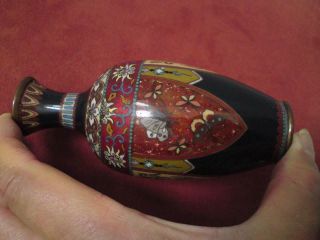 Antique Miniature Japanese Chinese Cloisonne Vase Enamel On Brass Metal