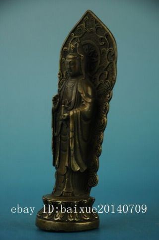 Chinese Old Copper Hand - Carved Kwan - Yin Buddha Statue /qianlong Mark D01