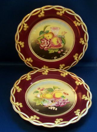 2 Antique English Opaque Porcelain Plates 19th c.  Purple Still Life Painting 2