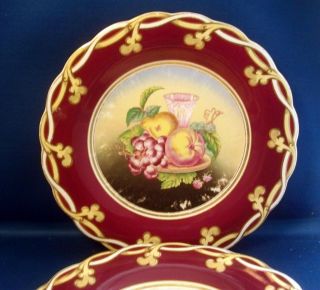2 Antique English Opaque Porcelain Plates 19th c.  Purple Still Life Painting 3
