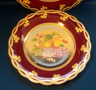 2 Antique English Opaque Porcelain Plates 19th c.  Purple Still Life Painting 4