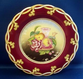 2 Antique English Opaque Porcelain Plates 19th c.  Purple Still Life Painting 5