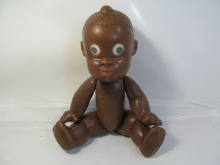 Vintage Soviet Russian Ussr Plastic Jointed Black African Baby Toy Doll
