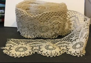 22 Ft Of Antique Leavers Nothingham Lace For Tablecloth Pillow Cases Dresses Etc