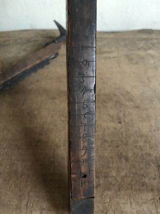 2 Early Antique RARE Handmade Wooden Cobblers Tools Measure Trammel Hammer AAFA 6