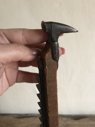 2 Early Antique RARE Handmade Wooden Cobblers Tools Measure Trammel Hammer AAFA 8