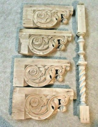Hand Carved Antique 16th Century Newel Post & 4 Surrounds Architectural Salvage
