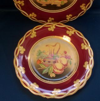 Pr Antique English Opaque Porcelain Plates 19th c.  Purple Fruit Flower Painting 4