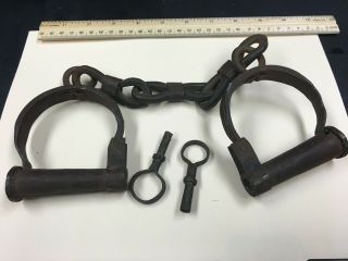 Antebellum Wrist Shackles Pre - Civil War With Both Keys Rare And Important Relic