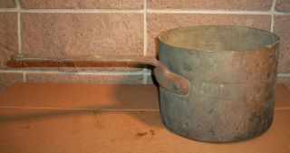 Antique Vintage 1800s Heavy Solid Copper Pot.  4 Gallon.  13 Lbs.  Cast Iron Handle