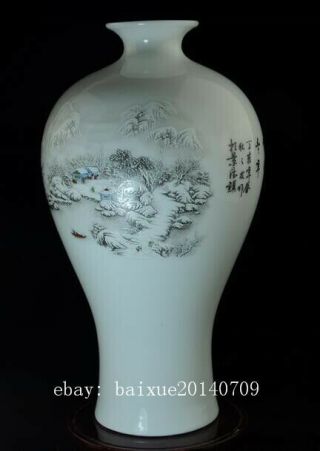 chinese old hand - made famille rose porcelain hand painted snow scene vase c01 2