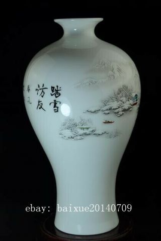 chinese old hand - made famille rose porcelain hand painted snow scene vase c01 4