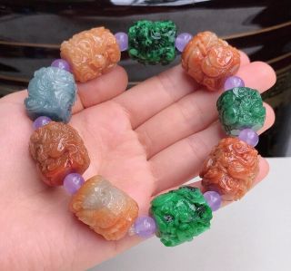 100 Natural Jade A Goods Hand - Carved Three - Color Bracelets 706