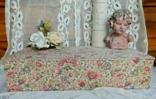 Lovely Large Antique French Fabric Covered Box Floral Decor 19th