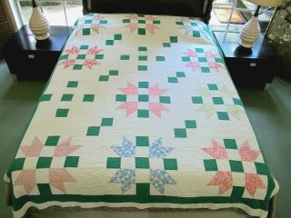 Dated 1935,  NOT Signed Vintage Feed Sack Hand Sewn SISTER ' S CHOICE Quilt; FULL 2