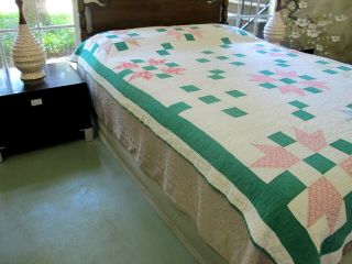 Dated 1935,  NOT Signed Vintage Feed Sack Hand Sewn SISTER ' S CHOICE Quilt; FULL 4