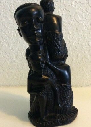 Ebony Carving Family Tree Wood Carved African American 7.  5 " Statue