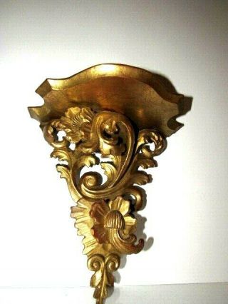 Vintage Florentine Rococo Italy Carved Wood Wall Shelf Gilt Gold