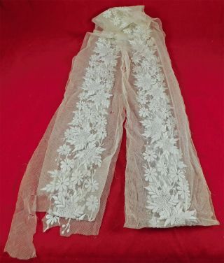 Vintage White Net Floral Vine Leaf Embroidered Lace Dress Trim Yardage 3 Yards