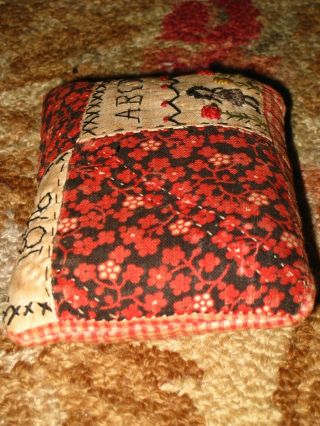 Primitive tiny Sampler Pillow 1896 Ms.  Tilly ABCD - Old Quilt Folk Art Rag Stuffed 3