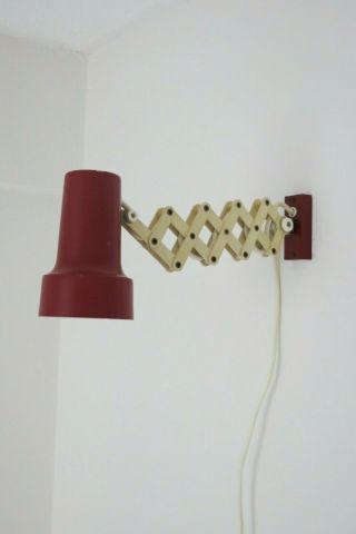 Vintage Mid Century Burgundy Red Scissor Lamp 20th Century Wall Lamp
