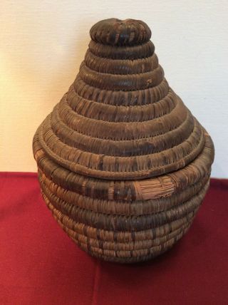Antique Native American Hopi Indian Lidded Coil Seed Basket 1800’s