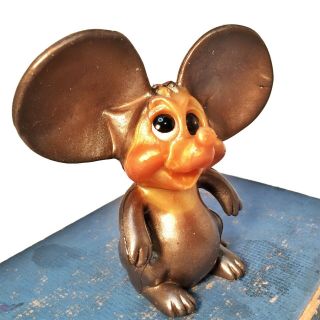 Vintage Russ Berrie Oily Jiggler Mouse / Orange Brown Gold / 1968 4