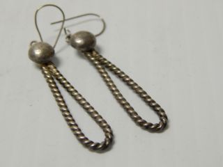 Vintage Mexican Sterling Silver Twisted Wire Rope Form Dangler Earrings Mexico