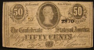 1864 Confederate.  50 Cent Note From Va.  Estate.  Very Good Example.  Civil War.