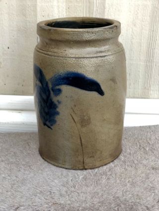 Antique Stoneware Crock Cobalt Blue Salt Glaze Decoration Pottery Primitive 2