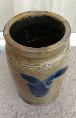 Antique Stoneware Crock Cobalt Blue Salt Glaze Decoration Pottery Primitive 5