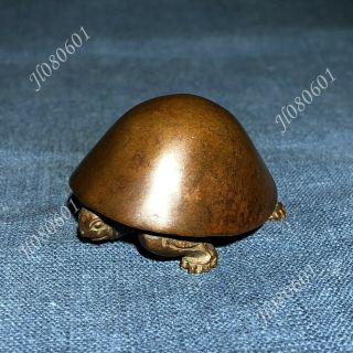 Chinese Antique Old Pure Solid Copper Mushroom Turtle Handwork Ornament Statue