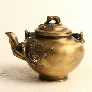 Chinese Brass Hand Carved Plum Blossom Teapot Kt0082