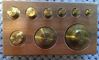 Vintage Brass Gram Scale Weights Apothecary Chemist Lab In Wood Box