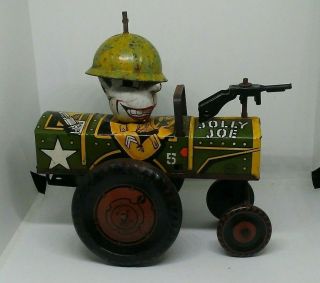 1940 Vintage Marx Jolly Joe Tin Litho Wind Up Toy Army Car
