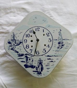 Vtg Delft Blue & White Porcelain Clock Dutch Windmills