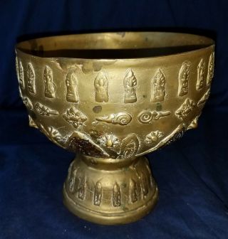 Antique Tibetan Nepalese Chinese Stemmed Brass Bowl