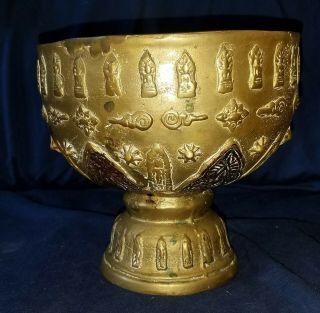 Antique Tibetan Nepalese Chinese Stemmed Brass Bowl 6